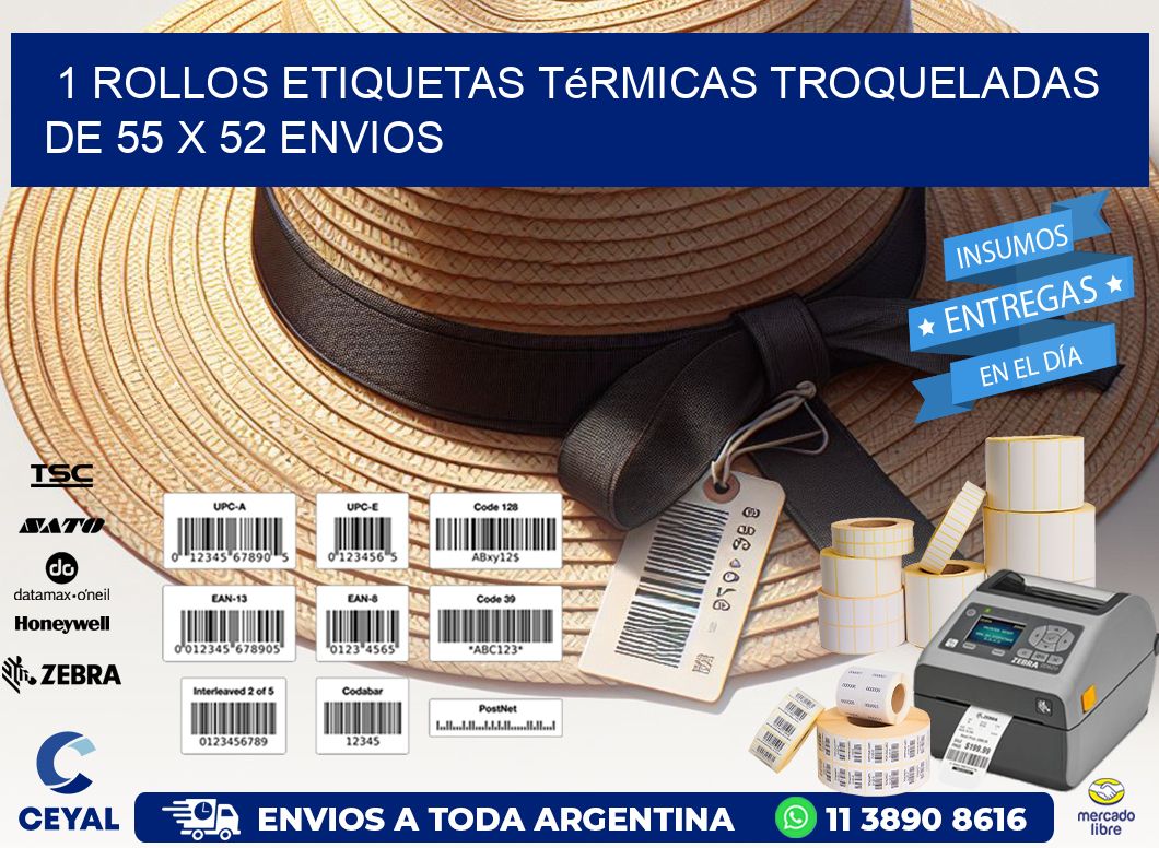 1 Rollos Etiquetas Térmicas Troqueladas De 55 x 52 ENVIOS