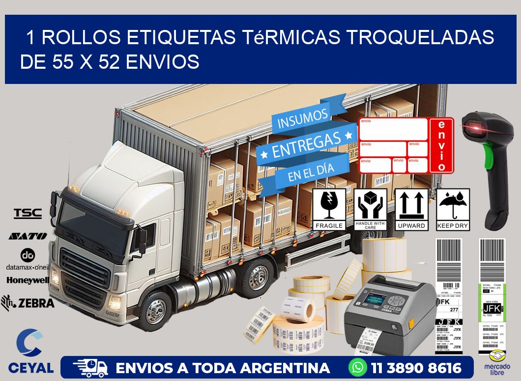 1 Rollos Etiquetas Térmicas Troqueladas De 55 x 52 ENVIOS