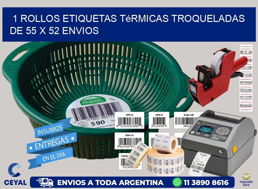 1 Rollos Etiquetas Térmicas Troqueladas De 55 x 52 ENVIOS