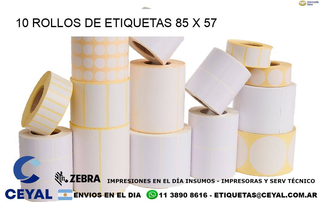 10 ROLLOS DE ETIQUETAS 85 x 57