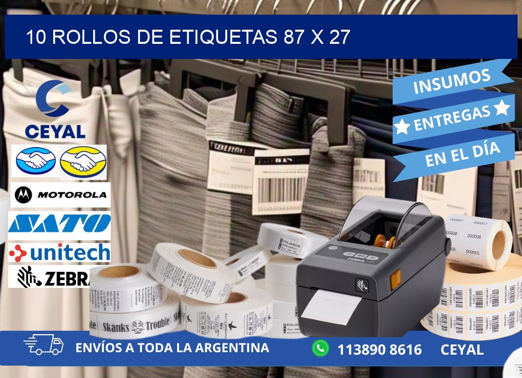 10 ROLLOS DE ETIQUETAS 87 x 27