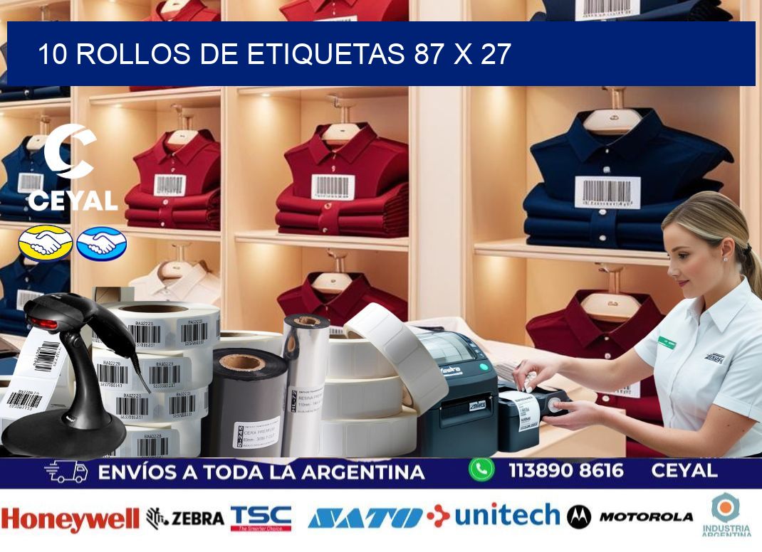 10 ROLLOS DE ETIQUETAS 87 x 27