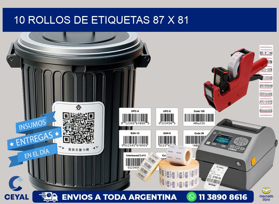 10 ROLLOS DE ETIQUETAS 87 x 81