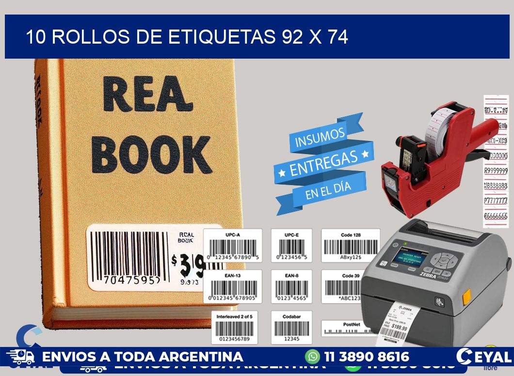 10 ROLLOS DE ETIQUETAS 92 x 74