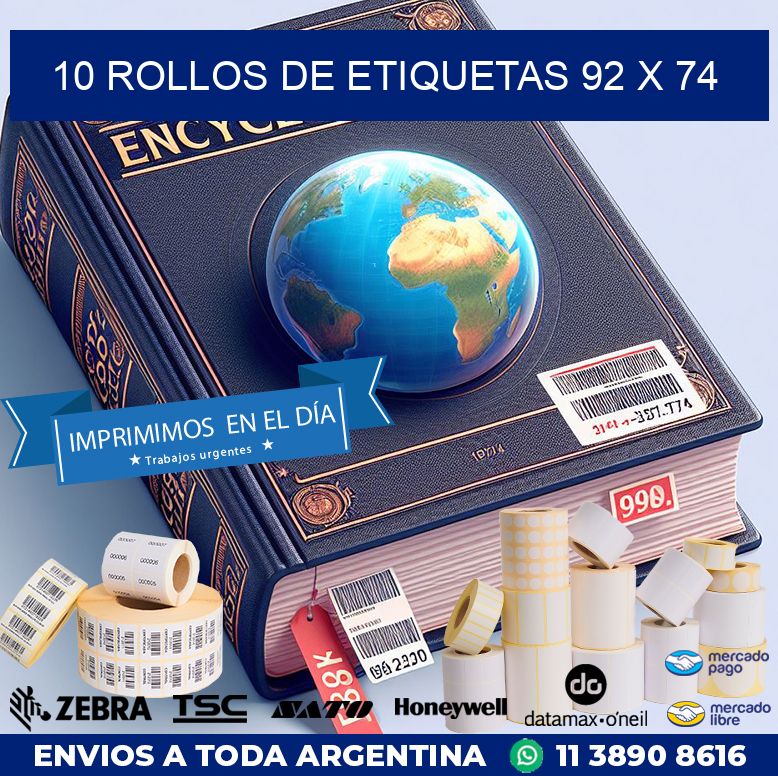 10 ROLLOS DE ETIQUETAS 92 x 74