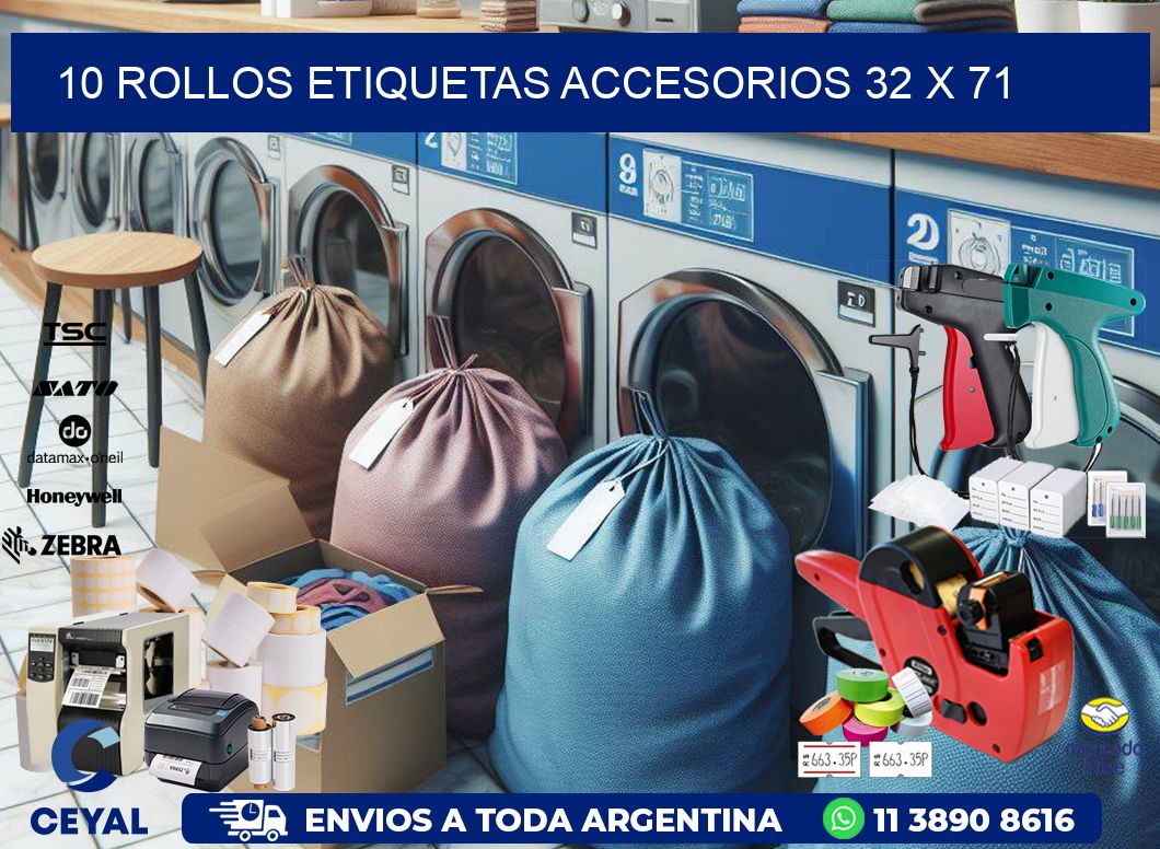 10 ROLLOS ETIQUETAS ACCESORIOS 32 x 71