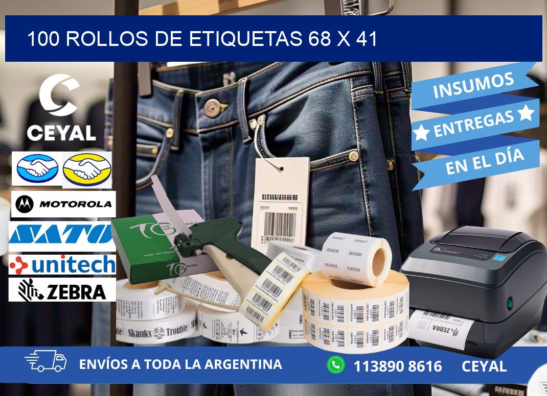 100 ROLLOS DE ETIQUETAS 68 x 41