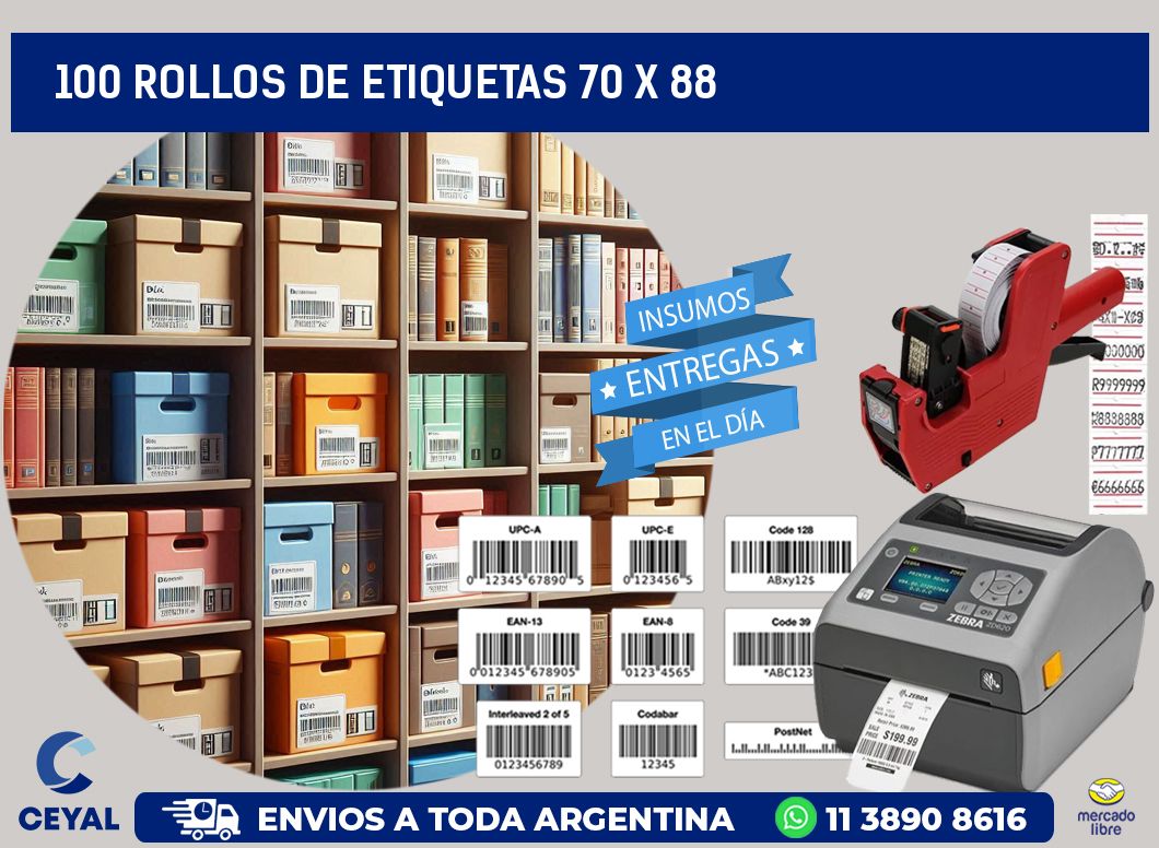 100 ROLLOS DE ETIQUETAS 70 x 88
