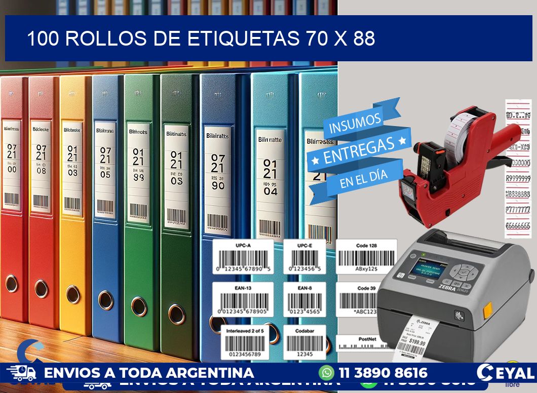 100 ROLLOS DE ETIQUETAS 70 x 88