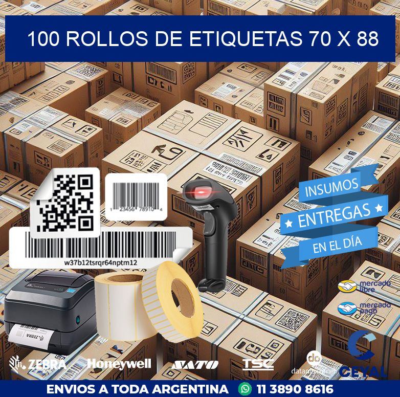 100 ROLLOS DE ETIQUETAS 70 x 88