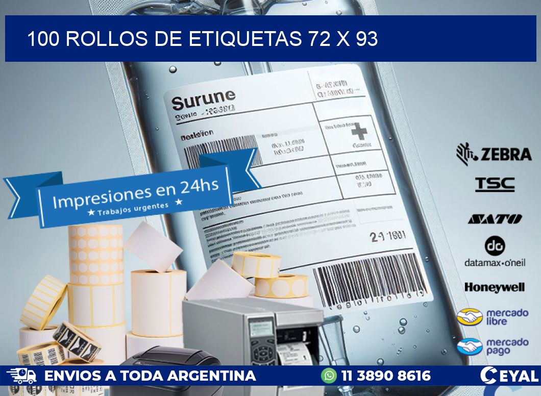 100 ROLLOS DE ETIQUETAS 72 x 93