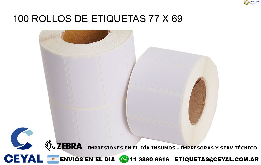 100 ROLLOS DE ETIQUETAS 77 x 69