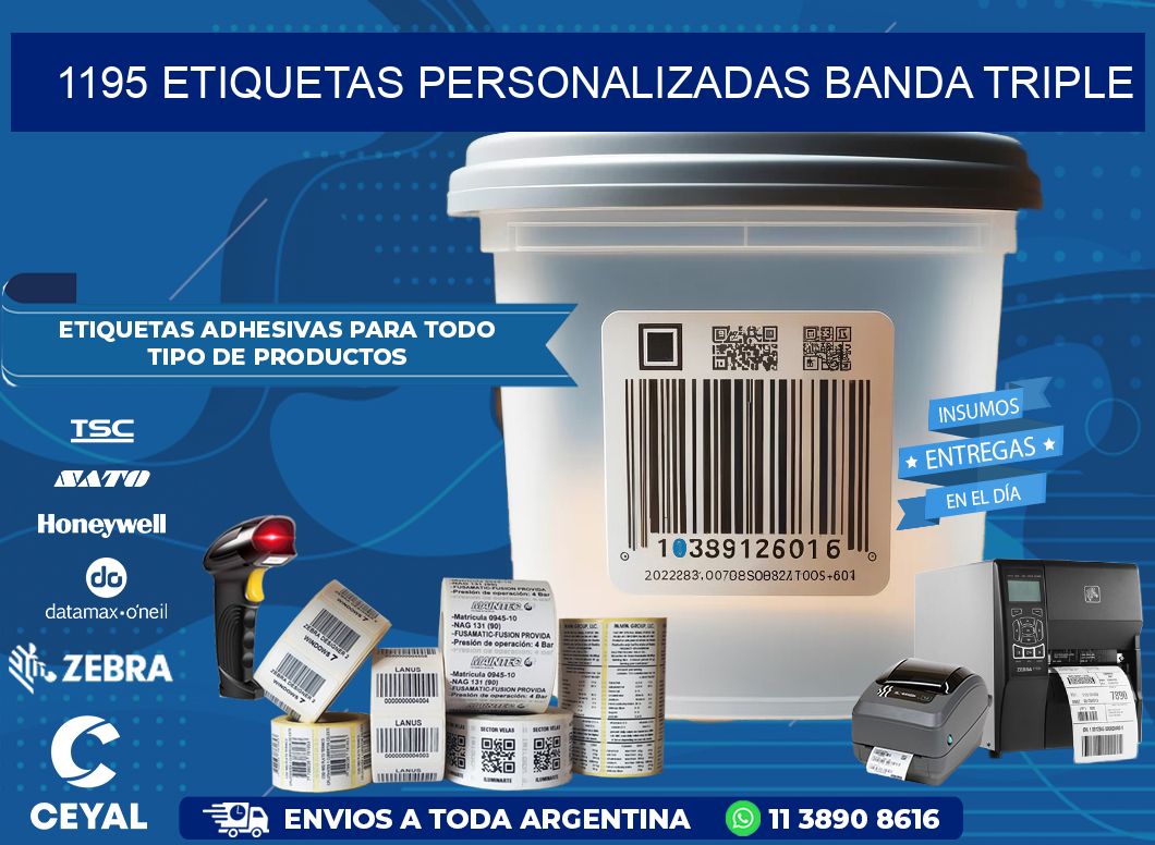 1195 Etiquetas personalizadas banda triple