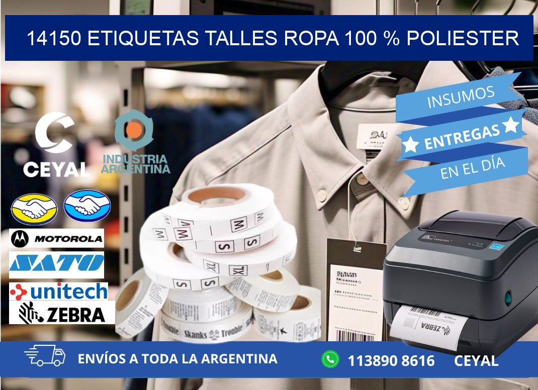 14150 ETIQUETAS TALLES ROPA 100 % POLIESTER