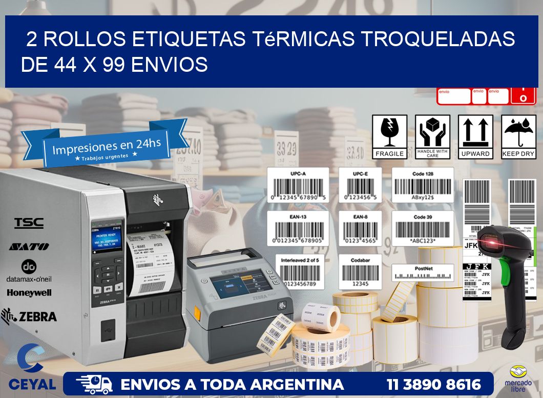 2 Rollos Etiquetas Térmicas Troqueladas De 44 x 99 ENVIOS