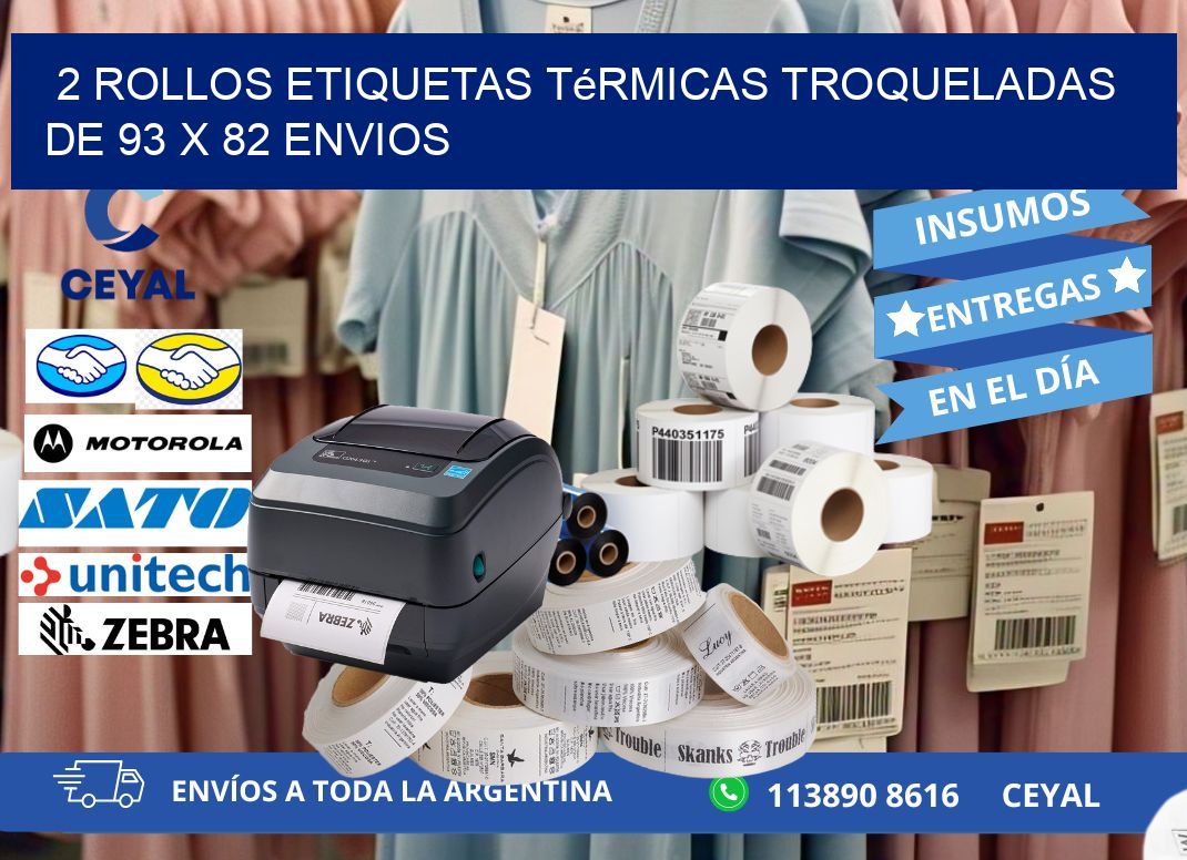2 Rollos Etiquetas Térmicas Troqueladas De 93 x 82 ENVIOS