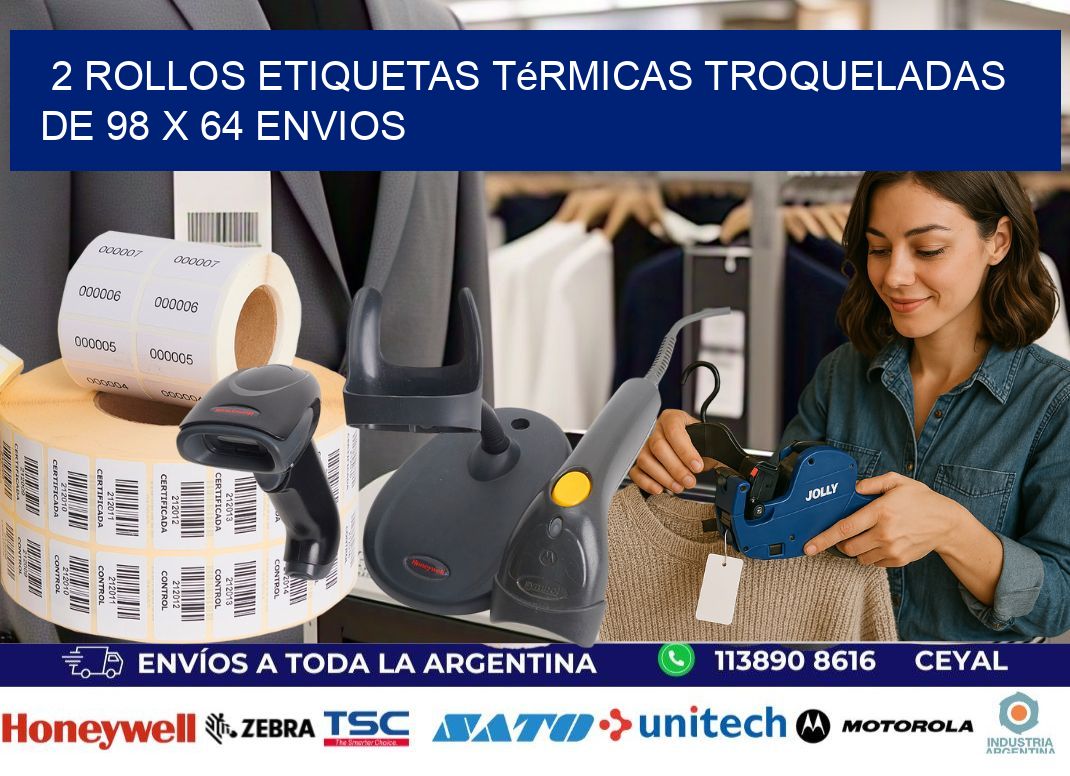 2 Rollos Etiquetas Térmicas Troqueladas De 98 x 64 ENVIOS