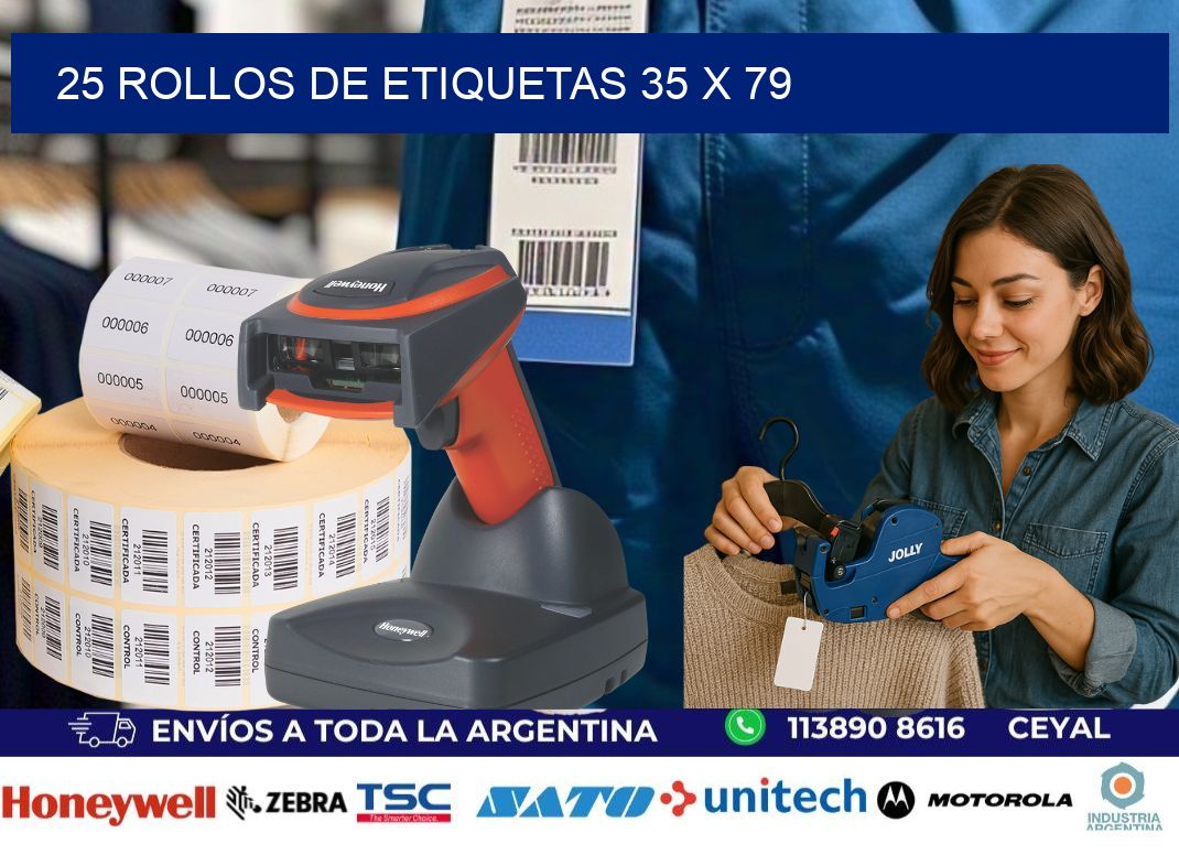 25 ROLLOS DE ETIQUETAS 35 x 79