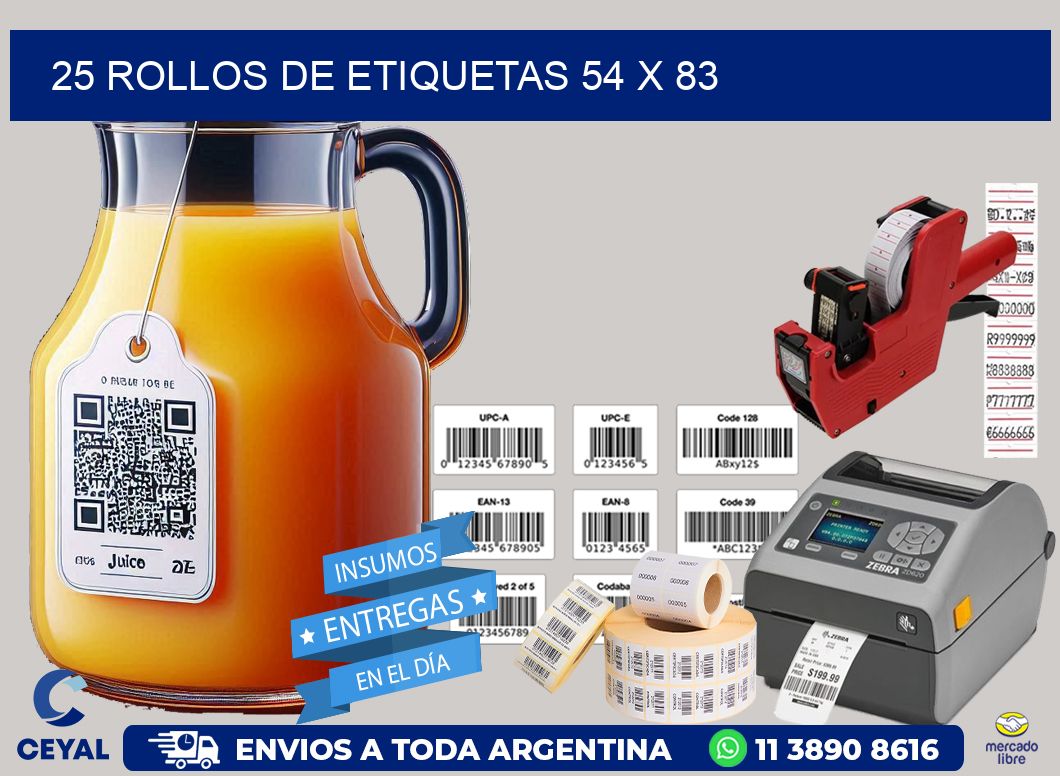 25 ROLLOS DE ETIQUETAS 54 x 83