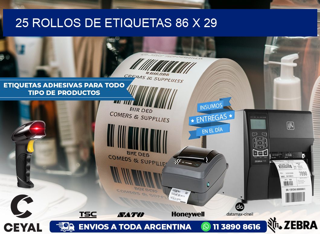 25 ROLLOS DE ETIQUETAS 86 x 29