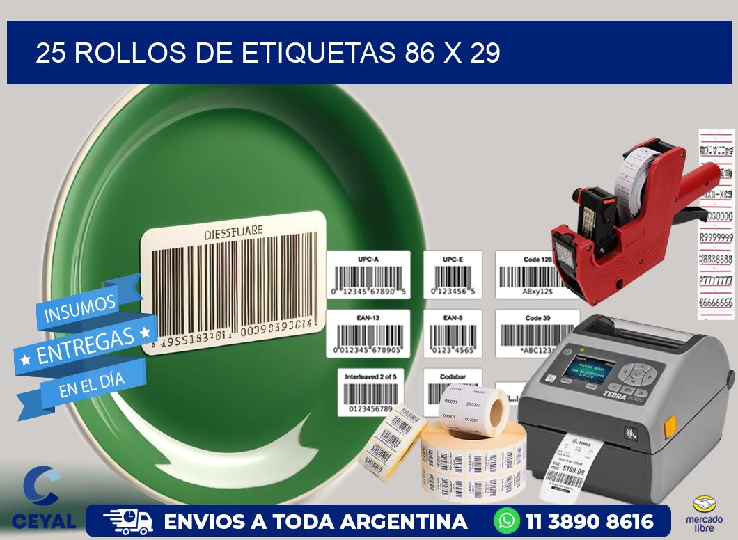 25 ROLLOS DE ETIQUETAS 86 x 29