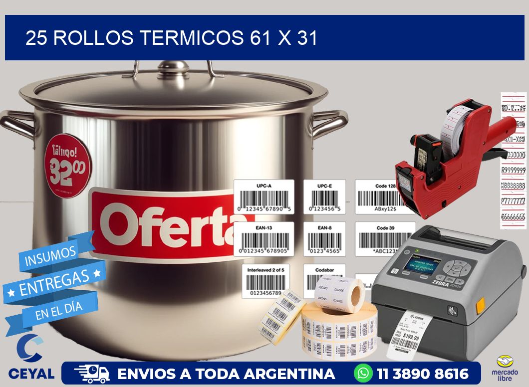 25 ROLLOS TERMICOS 61 x 31