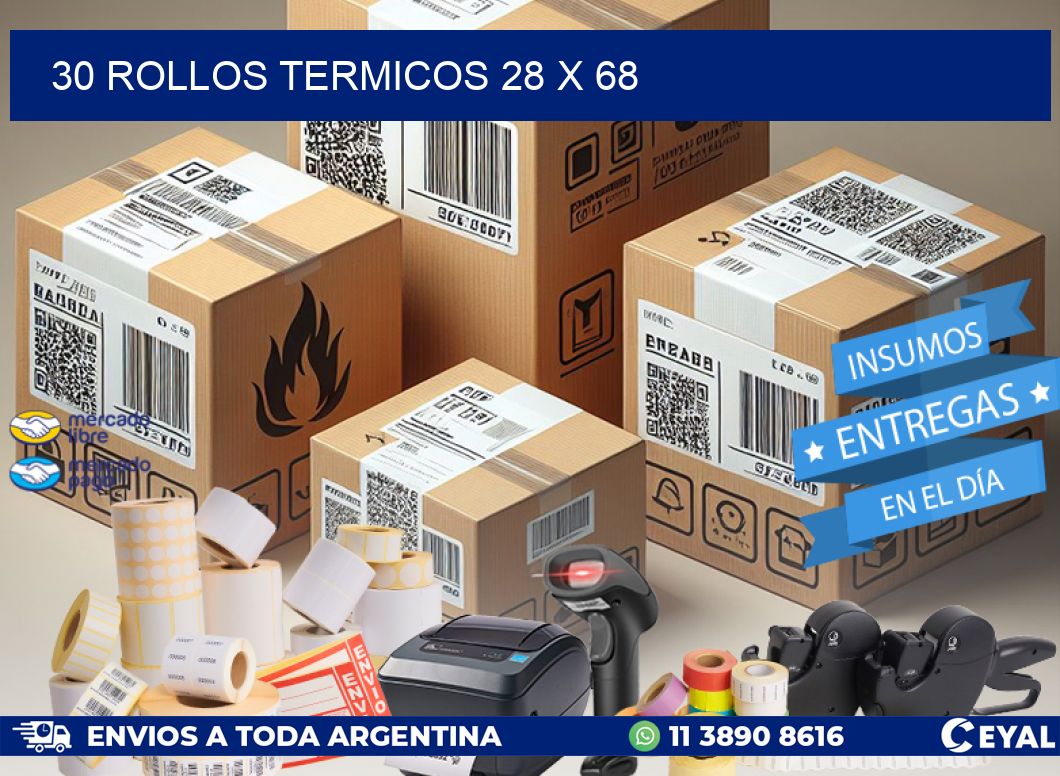 30 ROLLOS TERMICOS 28 x 68