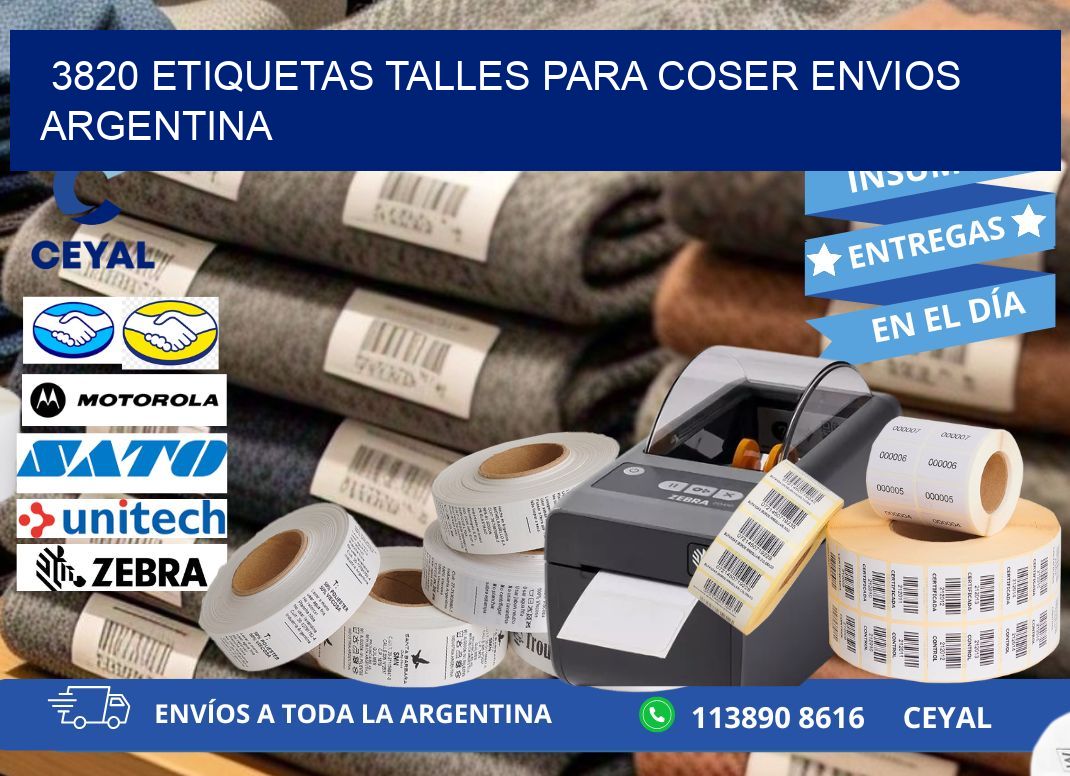 3820 ETIQUETAS TALLES PARA COSER ENVIOS ARGENTINA