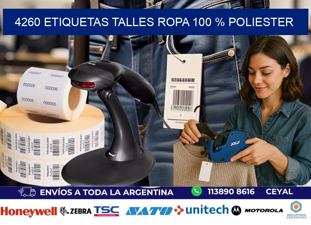 4260 ETIQUETAS TALLES ROPA 100 % POLIESTER