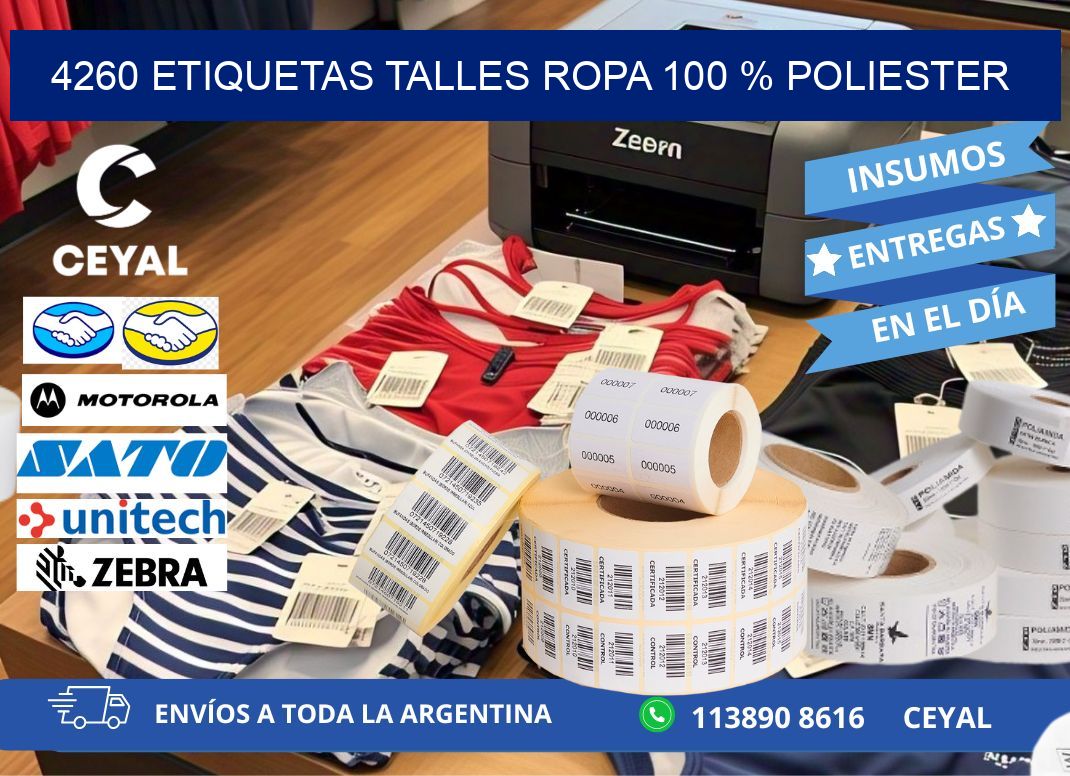 4260 ETIQUETAS TALLES ROPA 100 % POLIESTER