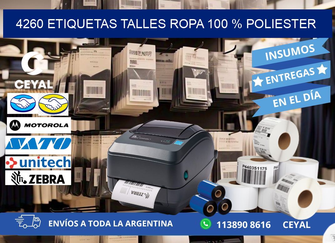 4260 ETIQUETAS TALLES ROPA 100 % POLIESTER