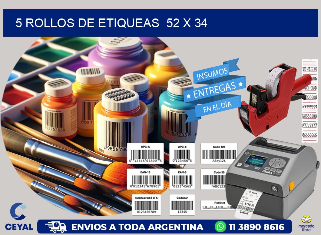 5 ROLLOS DE ETIQUEAS  52 x 34