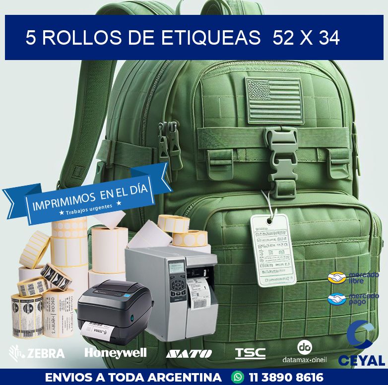 5 ROLLOS DE ETIQUEAS  52 x 34