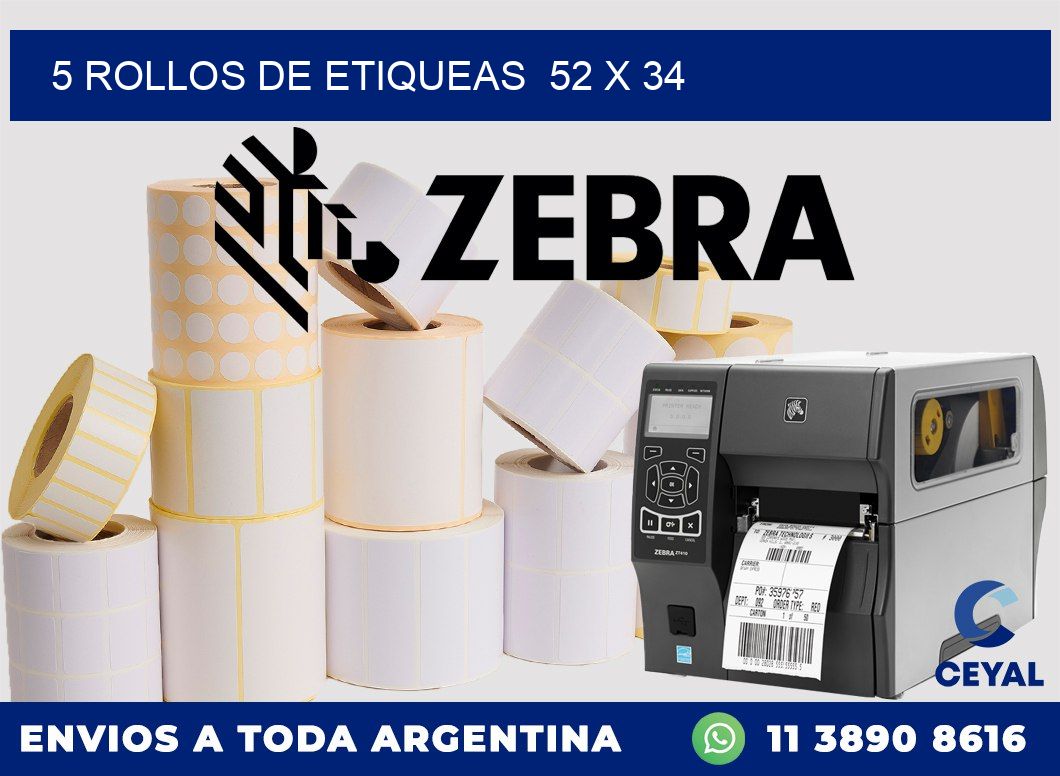 5 ROLLOS DE ETIQUEAS  52 x 34