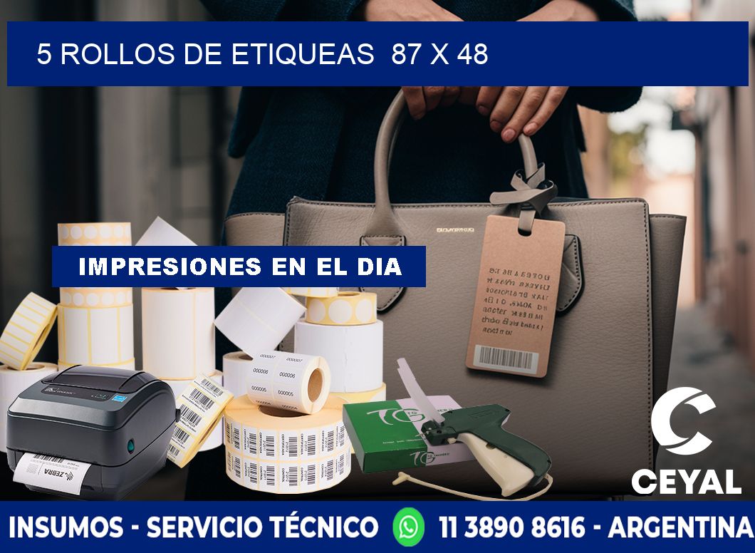 5 ROLLOS DE ETIQUEAS  87 x 48