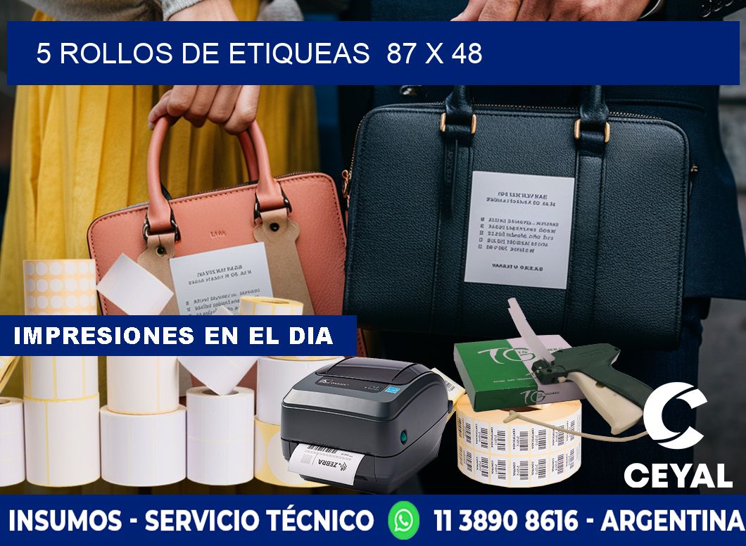 5 ROLLOS DE ETIQUEAS  87 x 48