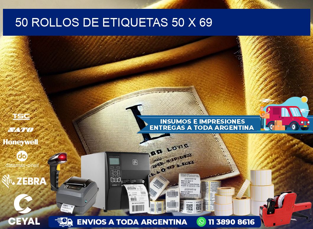50 ROLLOS DE ETIQUETAS 50 x 69