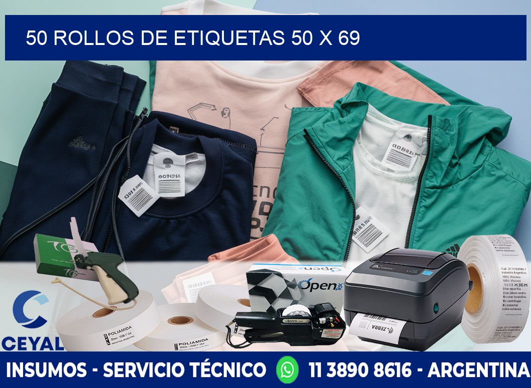 50 ROLLOS DE ETIQUETAS 50 x 69