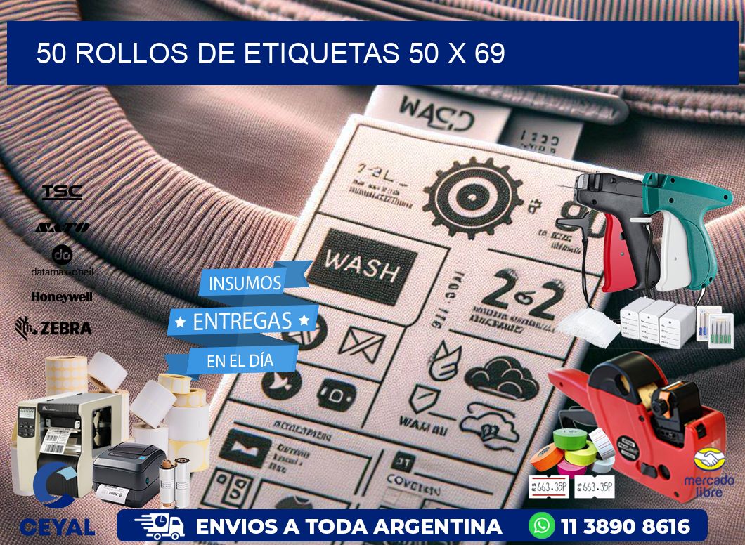 50 ROLLOS DE ETIQUETAS 50 x 69