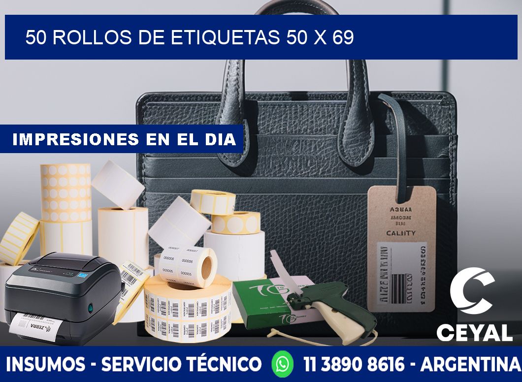 50 ROLLOS DE ETIQUETAS 50 x 69