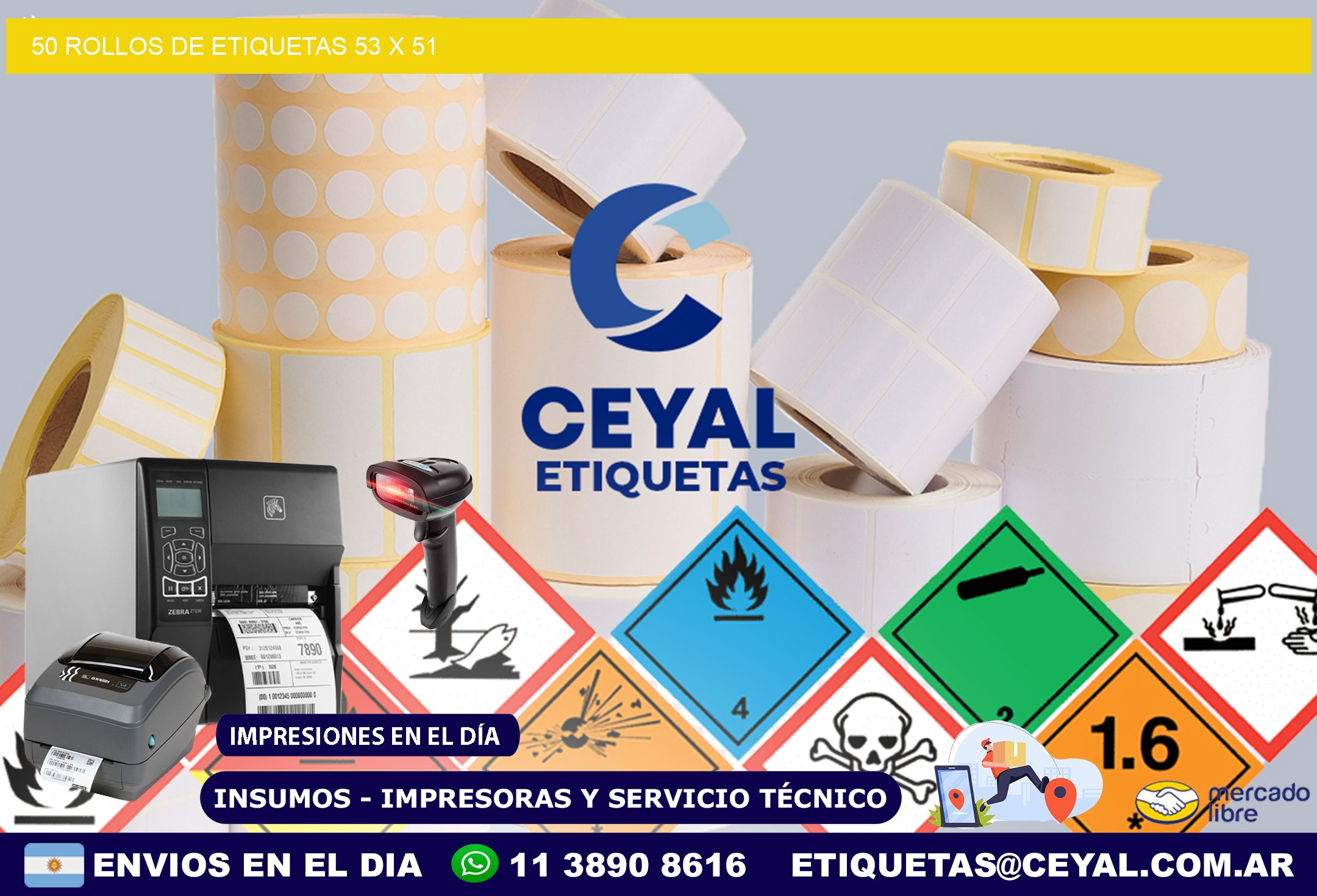 50 ROLLOS DE ETIQUETAS 53 x 51