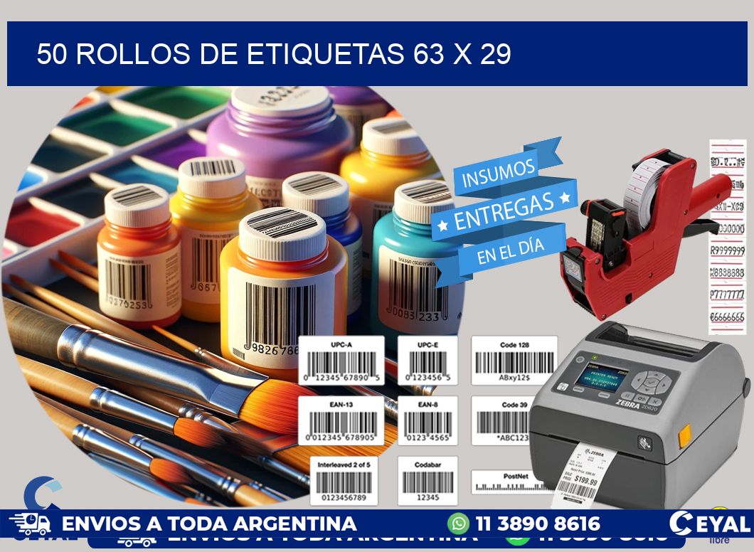 50 ROLLOS DE ETIQUETAS 63 x 29