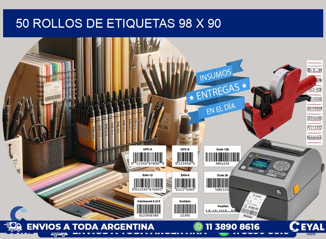 50 ROLLOS DE ETIQUETAS 98 x 90
