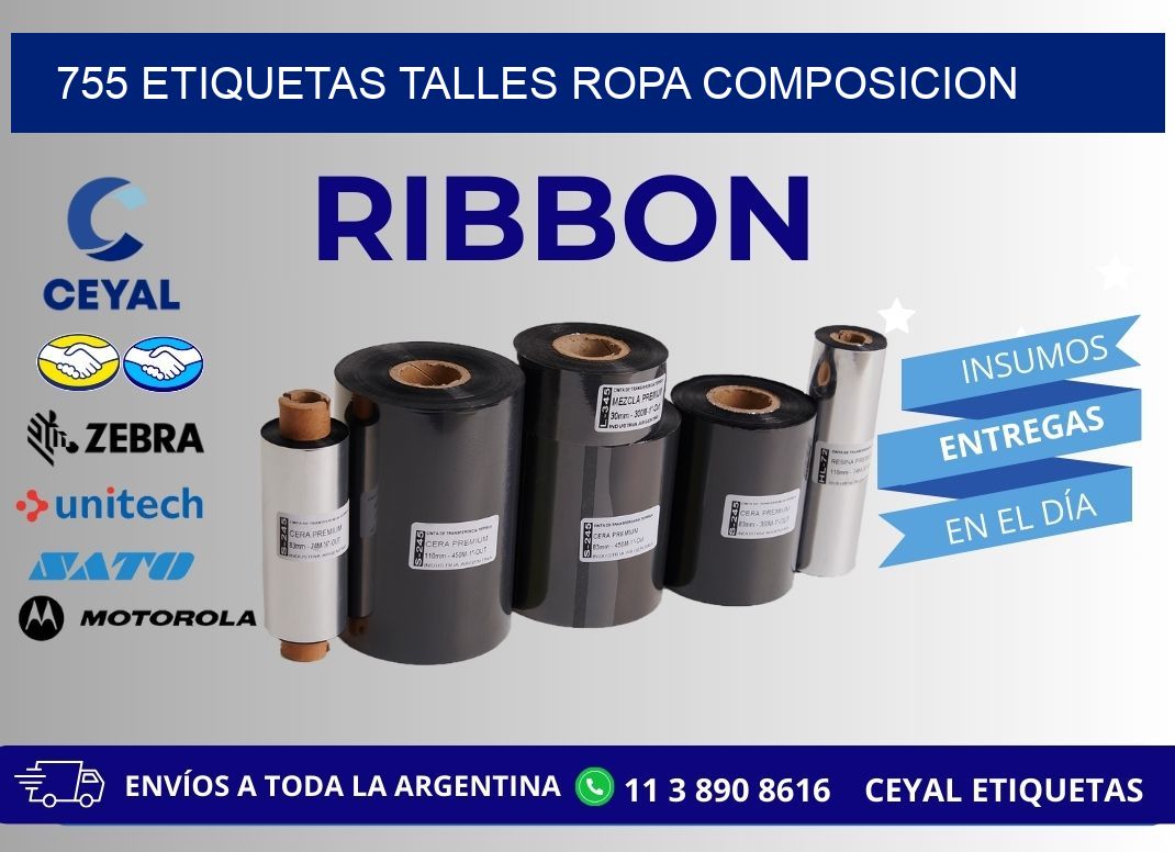 755 ETIQUETAS TALLES ROPA COMPOSICION