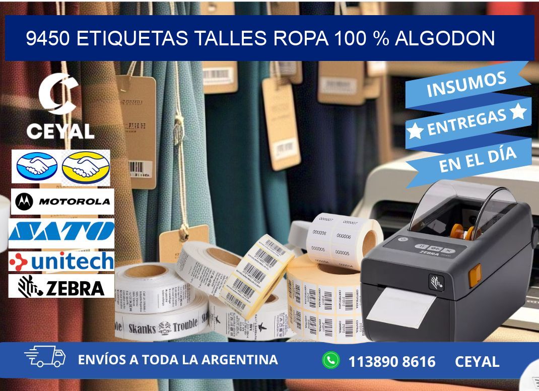 9450 ETIQUETAS TALLES ROPA 100 % ALGODON