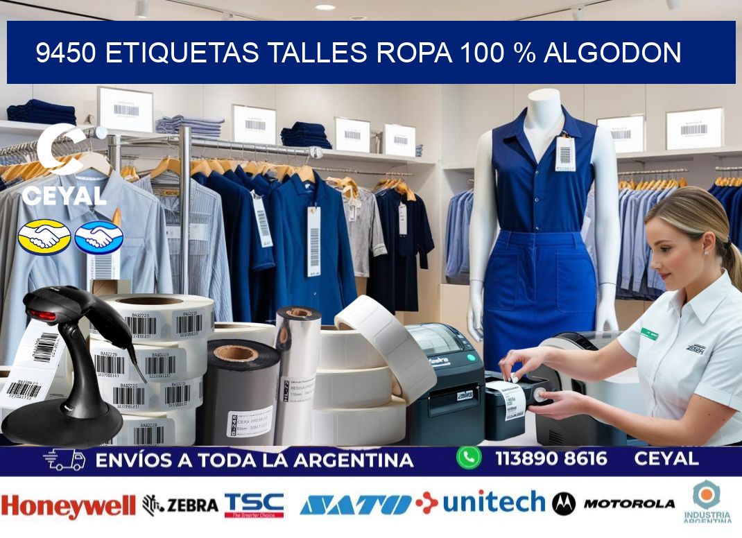 9450 ETIQUETAS TALLES ROPA 100 % ALGODON