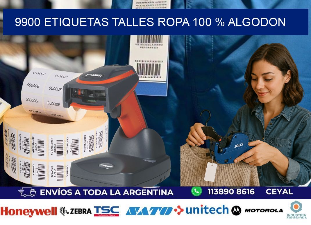 9900 ETIQUETAS TALLES ROPA 100 % ALGODON
