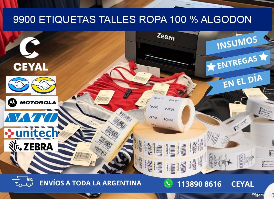 9900 ETIQUETAS TALLES ROPA 100 % ALGODON