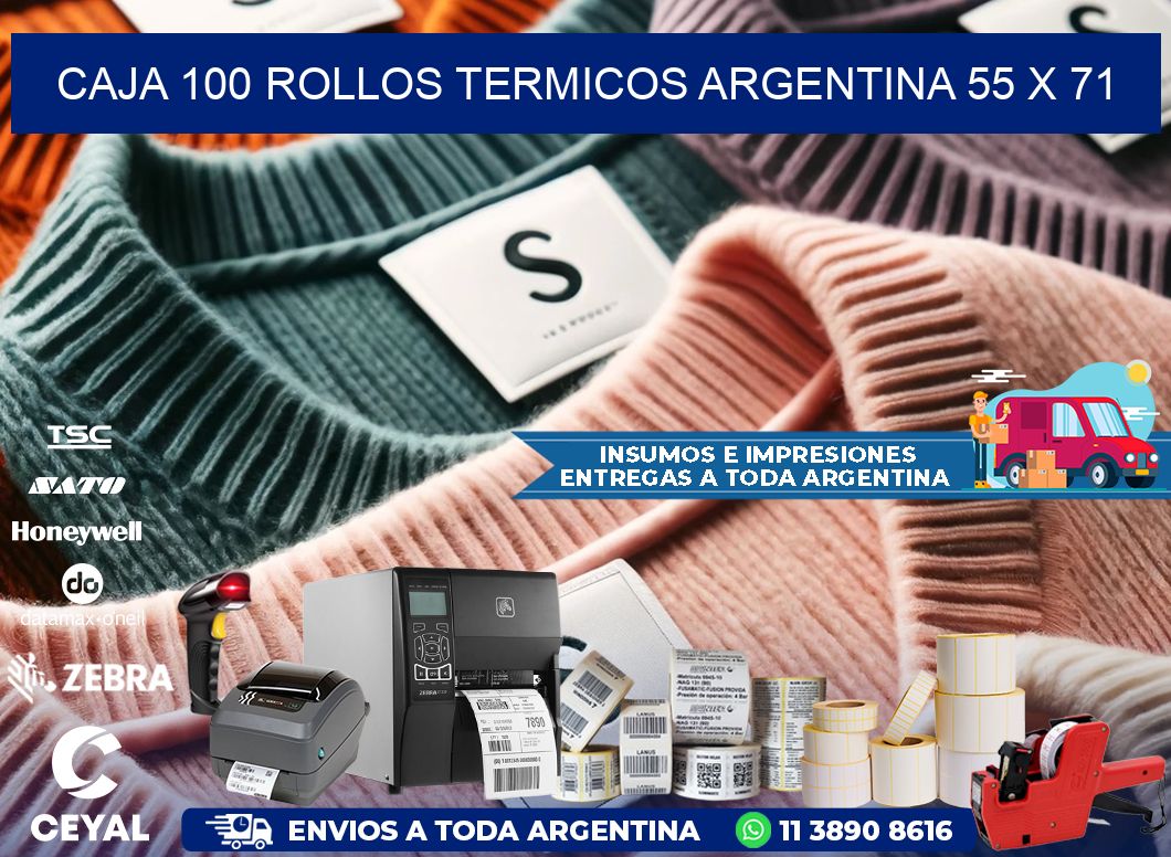 CAJA 100 ROLLOS TERMICOS ARGENTINA 55 x 71