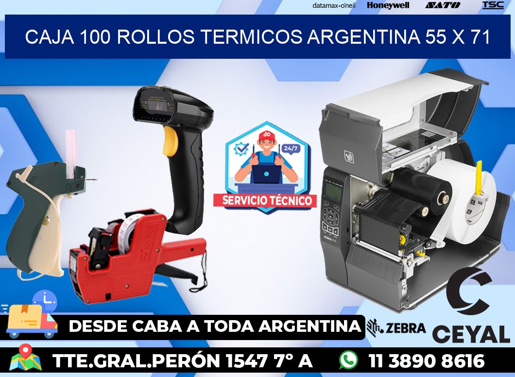 CAJA 100 ROLLOS TERMICOS ARGENTINA 55 x 71